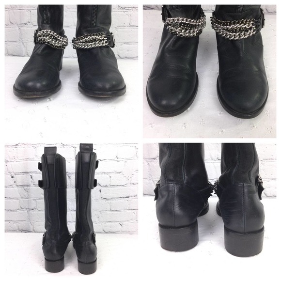 Claudia Ciuti Women's Buckles Chain Link Block Heel Black Leather Calf Boot 7.5 - Picture 8 of 15
